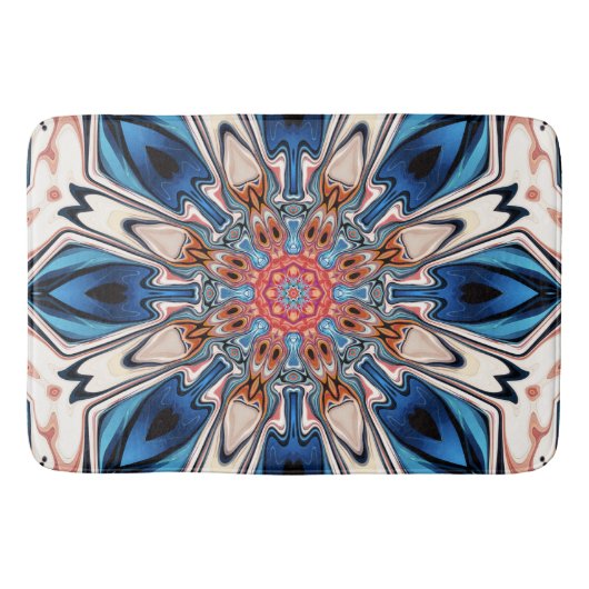 Tapis De Bain Fleur Bleu Abstrait Et Orange (Devant)