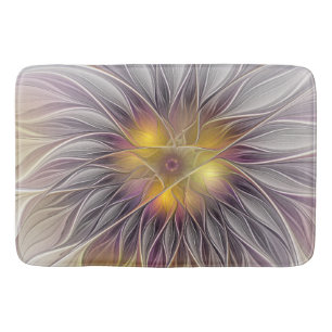Tapis De Bain Fleur colorée lumineuse, fractale moderne abstrait