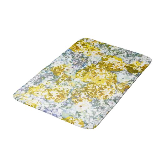 Tapis De Bain Fleur couleur gris-jaune design motif (Angle)