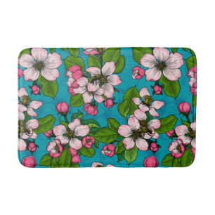 Tapis De Bain Fleur d'Apple sur le turquoise