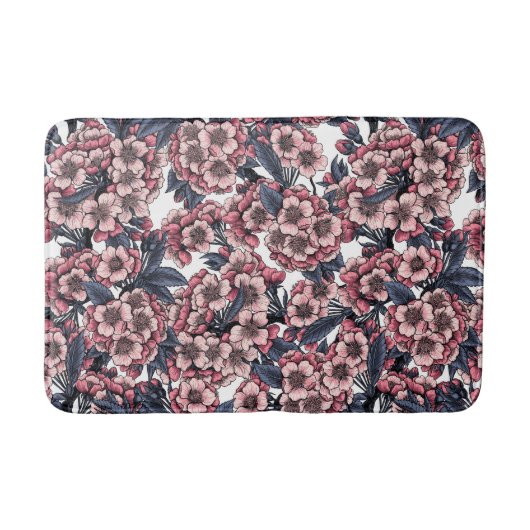 Tapis De Bain Fleur de cerisier rose et bleu (Devant)
