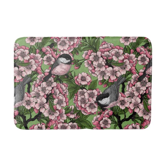 Tapis De Bain Fleur de cerisiers et poulets verts (Devant)