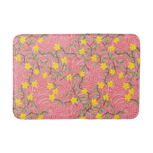 Tapis De Bain Fleur de Jasmin Jaune sur Coral Rose (Devant)