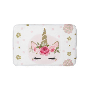 Tapis De Bain Fleur de Licorne Rose et Or Blooms Tendance Mignon