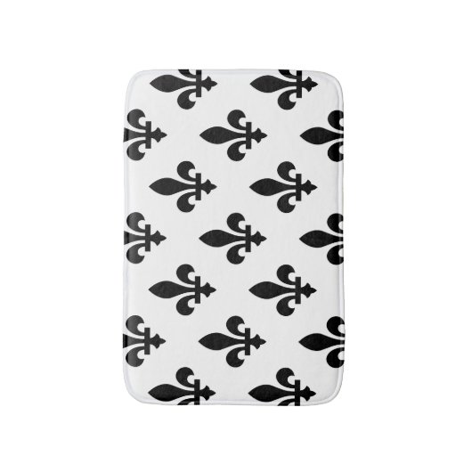 Tapis De Bain Fleur de Lis Motif, Royal French, Noir sur Blanc (Devant (Vertical))