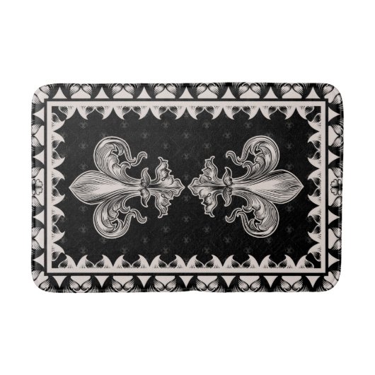 Tapis De Bain Fleur de lis - Noir et Crème (Devant)