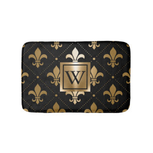 Tapis De Bain Fleur de lis noir et or