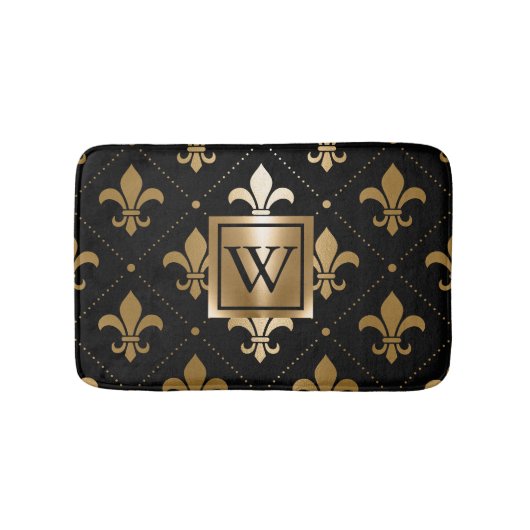Tapis De Bain Fleur de lis noir et or (Devant)