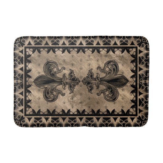 Tapis De Bain Fleur de lis - Noir et Or (Devant)