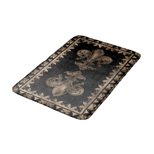 Tapis De Bain Fleur de lis - Noir et Or (Angle)
