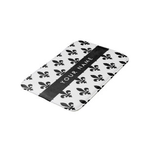 Tapis De Bain Fleur de Lis, Noir sur Blanc, Noir, Votre Nom