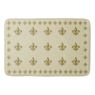 Tapis De Bain Fleur de Lis Off Blanc Jaune Or