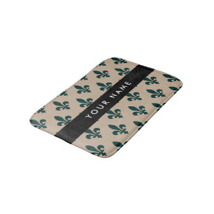 Tapis De Bain Fleur de Lis, Vert sur Beige, Royal, Votre Nom