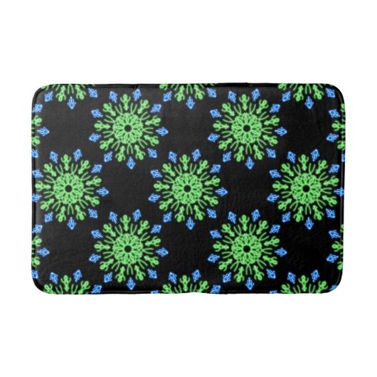 Tapis De Bain Fleur de néon vert et bleu (Devant)