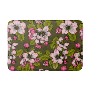 Tapis De Bain Fleur de pomme sur vert foncé