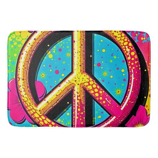 Tapis De Bain Fleur de pouvoir groovy et paix (Devant)