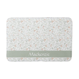Tapis De Bain Fleur de sauvage à l'aquarelle sauge Nom personnal
