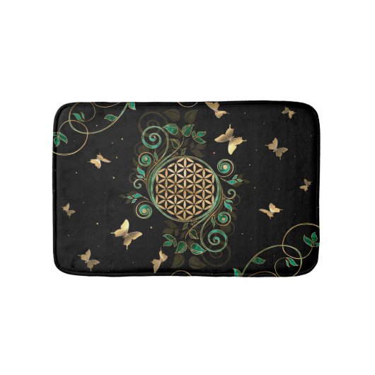 Tapis De Bain Fleur de vie - Malachite et papillons (Devant)