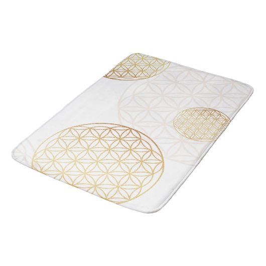 Tapis De Bain Fleur de vie or & blanc (Angle)