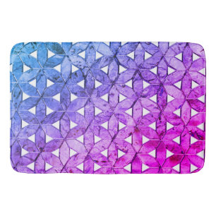 Tapis De Bain Fleur de vie rose bleu, géométrie effrayée