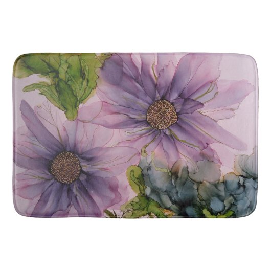 Tapis De Bain fleur d'encre d'alcool rose et violet (Devant)