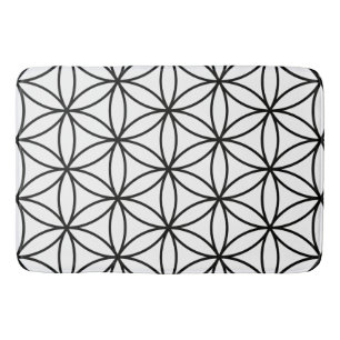 Tapis De Bain Fleur du grand motif de la vie - noir sur le blanc