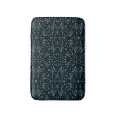 Tapis De Bain Fleur élégante Noir et Turquoise Damas (Devant (Vertical))