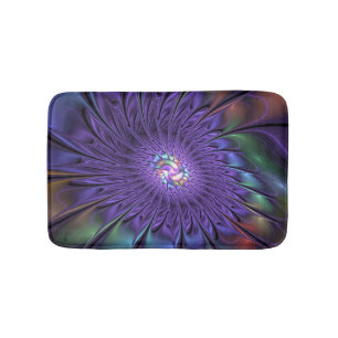 Tapis De Bain Fleur fractale Abstraite moderne et colorée tendan