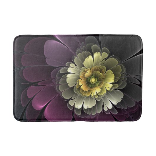 Tapis De Bain Fleur fractale grise et pourpre moderne abstraite (Devant)