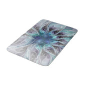 Tapis De Bain Fleur fractale moderne abstraite avec du bleu (Angle)