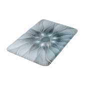 Tapis De Bain Fleur Joyeuse Abstrait gris bleu floral Fractal (Angle)