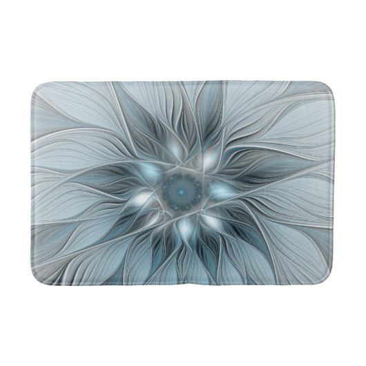 Tapis De Bain Fleur Joyeuse Abstrait gris bleu floral Fractal (Devant)
