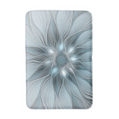 Tapis De Bain Fleur Joyeuse Abstrait gris bleu floral Fractal (Devant (Vertical))