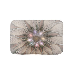 Tapis De Bain Fleur joyeuse abstraite beige marron floral fracta