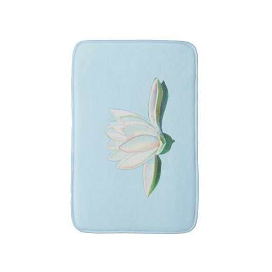 Tapis De Bain Fleur Lotus Blanc Illustration Bleu clair (Devant (Vertical))
