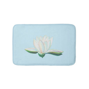 Tapis De Bain Fleur Lotus Blanc Illustration Bleu clair
