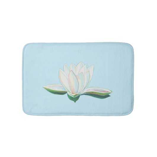 Tapis De Bain Fleur Lotus Blanc Illustration Bleu clair (Devant)