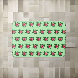 Tapis De Bain Fleur rose rose Motif sans couture sur vert clair