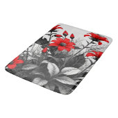 Tapis De Bain Fleur rouge sur Plante noir blanc (Angle)