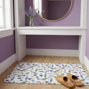Tapis De Bain Fleur sauvage aquarelle bleu violet