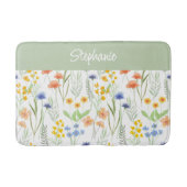 Tapis De Bain Fleur sauvage aquarelle orange vert (Devant)