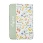 Tapis De Bain Fleur sauvage aquarelle orange vert (Devant (Vertical))