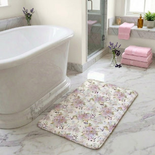 Tapis De Bain Fleur sauvage aquarelle rose blanc violet