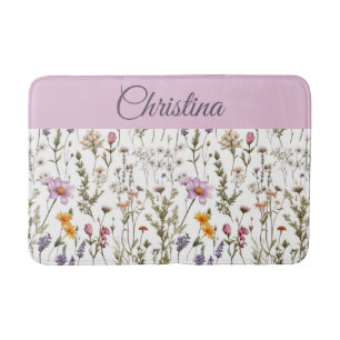 Tapis De Bain Fleur sauvage aquarelle rose violet