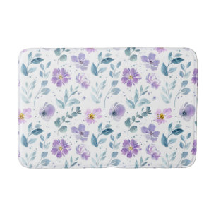 Tapis De Bain Fleur sauvage aquarelle verte violette