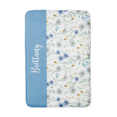 Tapis De Bain Fleur sauvage d'aquarelle bleu violet (Devant (Vertical))