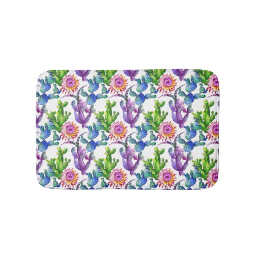 Tapis De Bain Fleur sauvage d'aquarelle Cactus Motif (Devant)