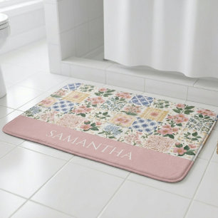 Tapis De Bain Fleur Sauvage Rose Aquarelle Nom Floral 