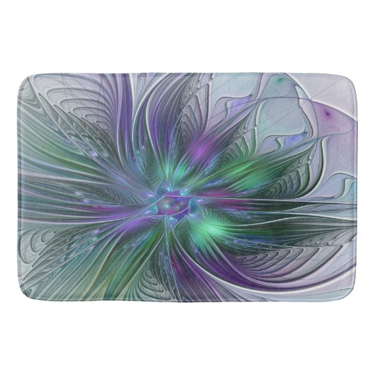 Tapis De Bain Fleur vert violet Art Abstrait moderne Fractal (Devant)