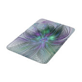 Tapis De Bain Fleur verte abstraite moderne fractale violette (Angle)